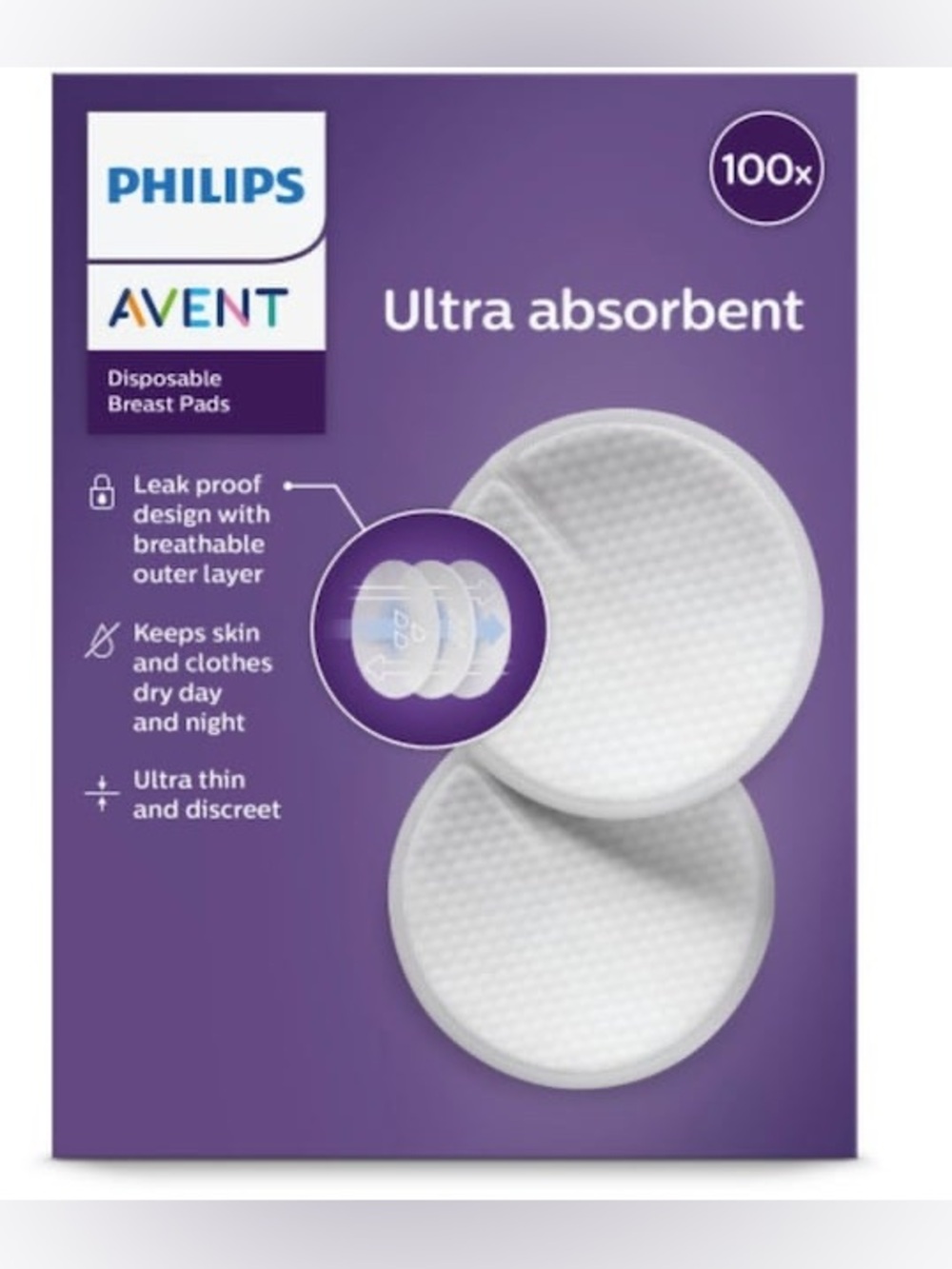 PHILIPS AVENT Disposable Breast Pads Ultra Comfort 100 + opened box of approx 50